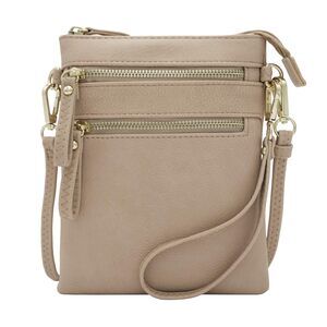 8470 Faux Leather Organizer Multi Zipper Pockets Handbag With Detachable